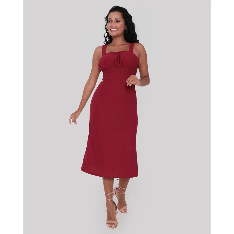 Vestido Midi Regata Canelado Vermelho GG