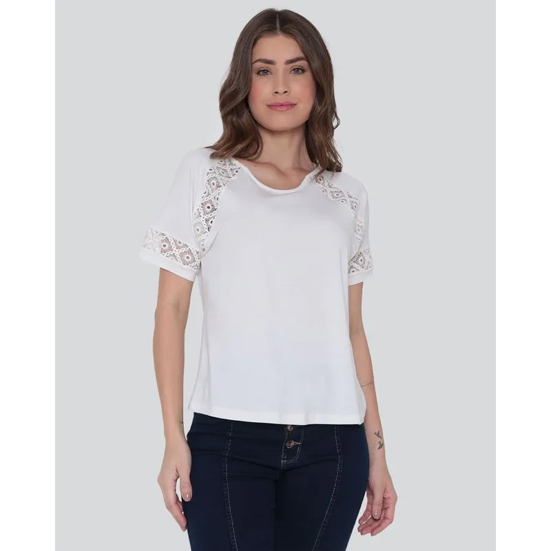 Blusa Feminina Recorte Renda Off White M