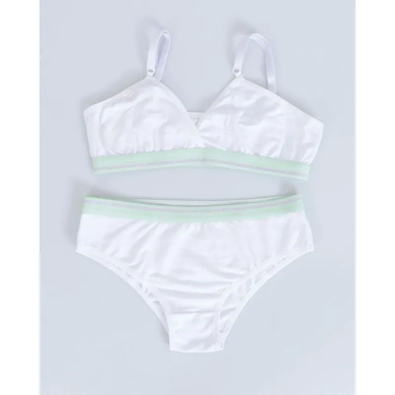 Conjunto Juvenil Top Calcinha Elástico Verde Branco 14