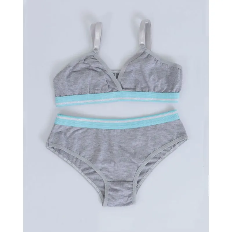 Conjunto Juvenil Top Calcinha Elástico Azul Cinza 12
