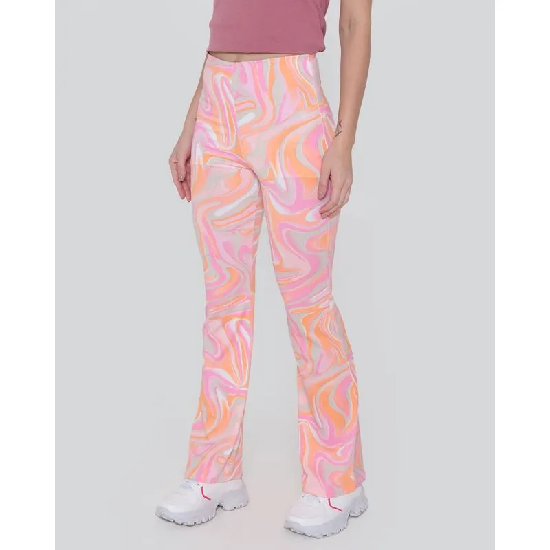 Calça Feminina Flare Estampada Rosa G