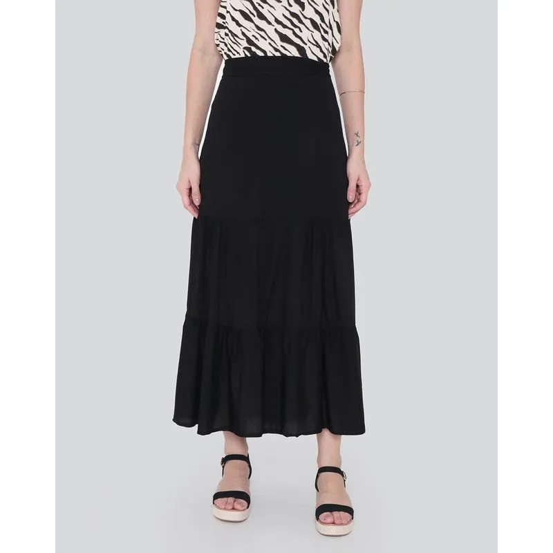 Saia Viscose Feminina Longa Três Preto M