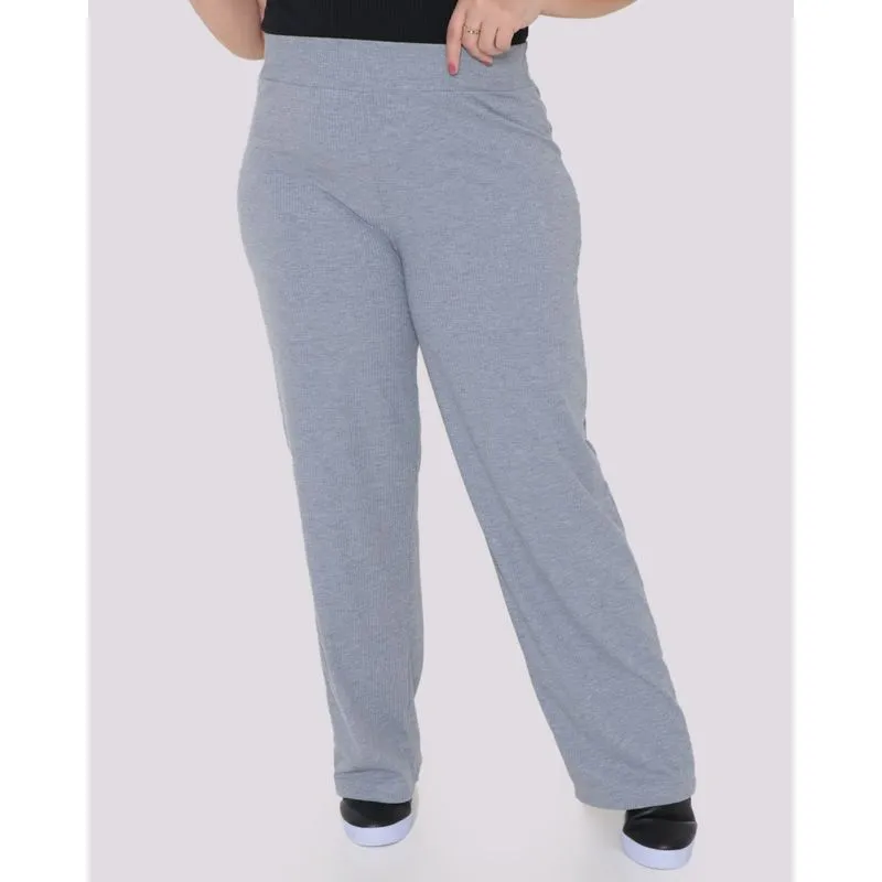 Calça Plus Size Reta Canelada Cinza G3