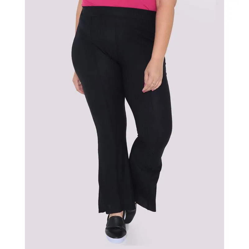 Calça Plus Size Flare Canelada Preta G2