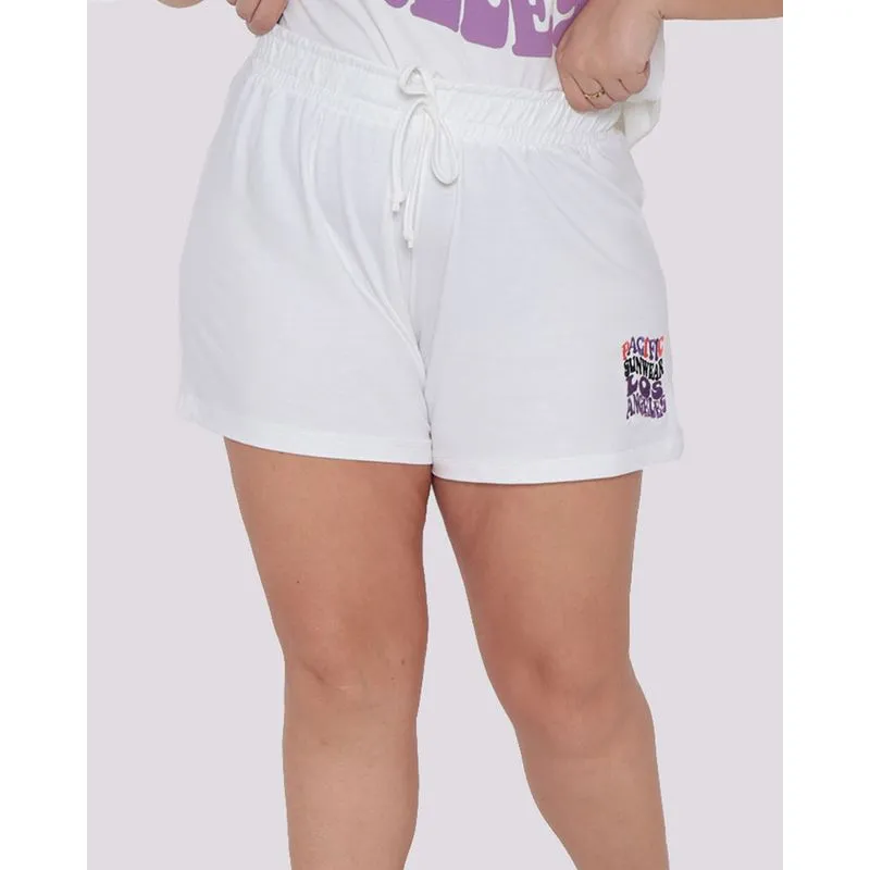 Short Plus Size Moletinho Bordado Branco G3