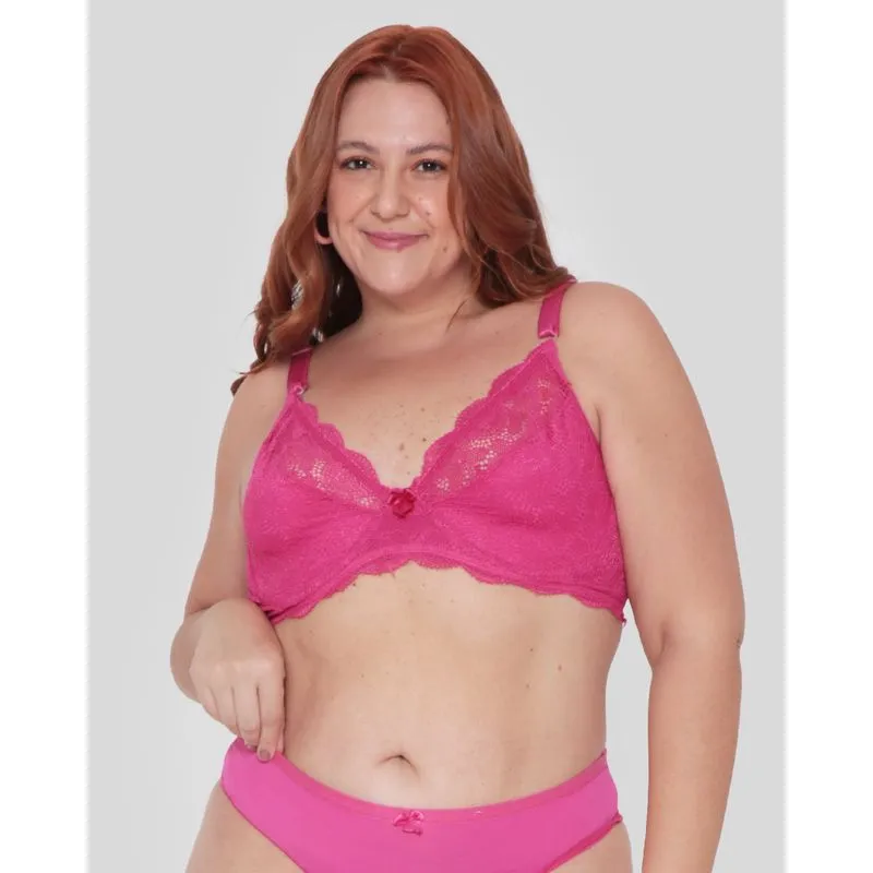 Sutiã Plus Size Sem Bojo Base Renda Rosa 46