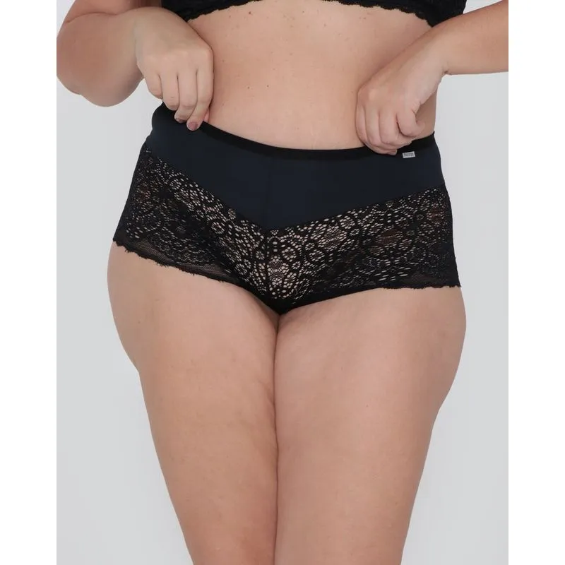 Calcinha Feminina Plus Size Caleçon Renda Preta M
