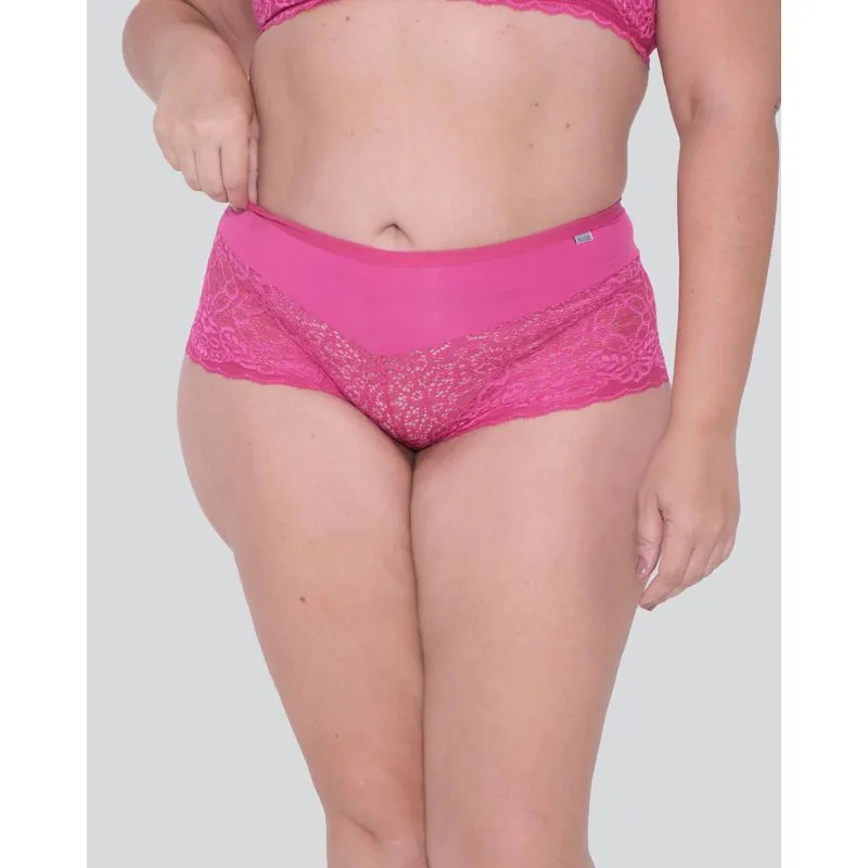 Calcinha Feminina Plus Size Caleçon Renda Rosa M