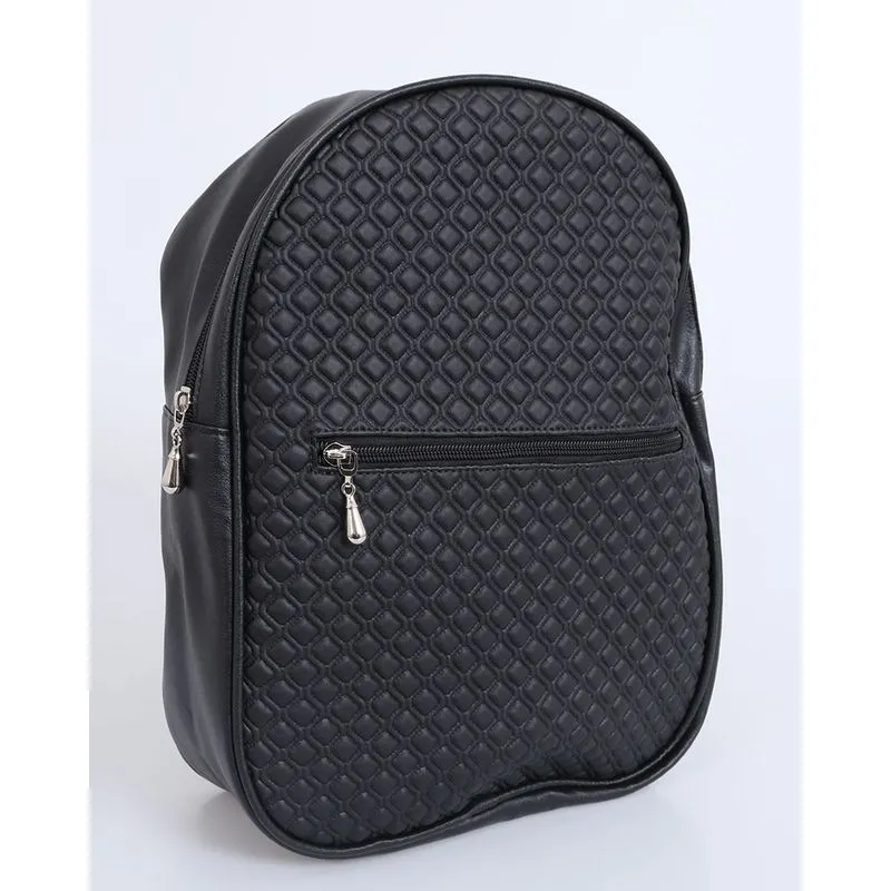 Mochila Feminina Texturizada Bolso Frontal Preta UN