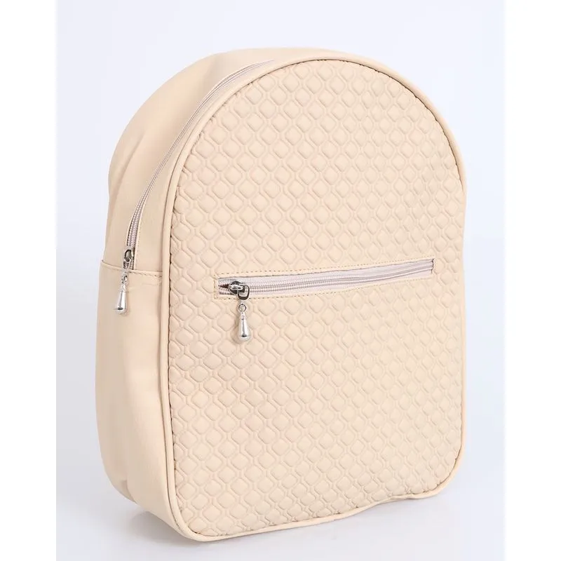 Mochila Feminina Texturizada Bolso Frontal Bege Claro UN