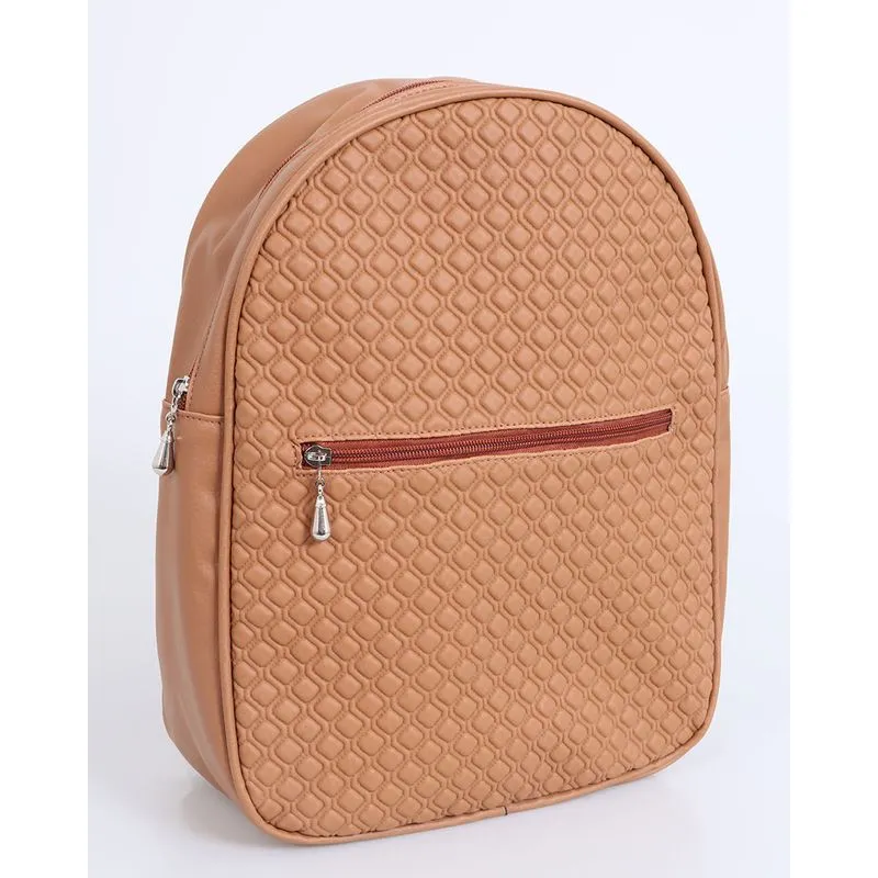 Mochila Feminina Texturizada Bolso Frontal Marrom Claro UN