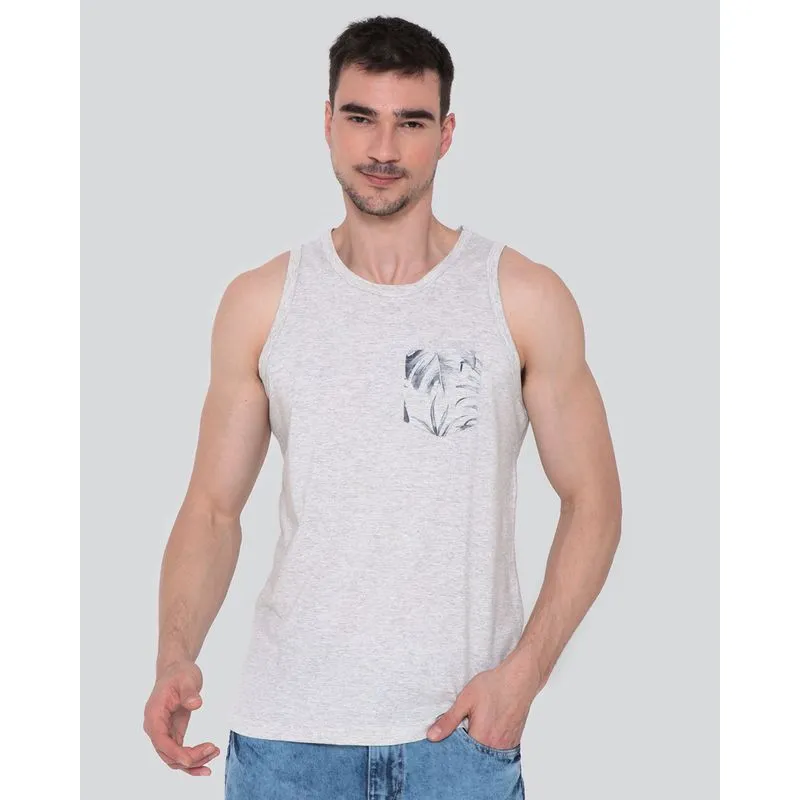 Regata Masculina Bolso Estampa Floral Mescla Bege M