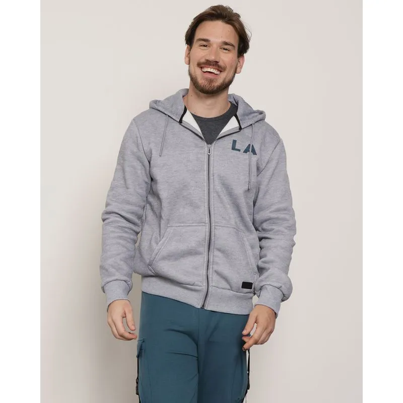 Jaqueta Moletom Masculina Peluciada Estampada Com Capuz Cinza P