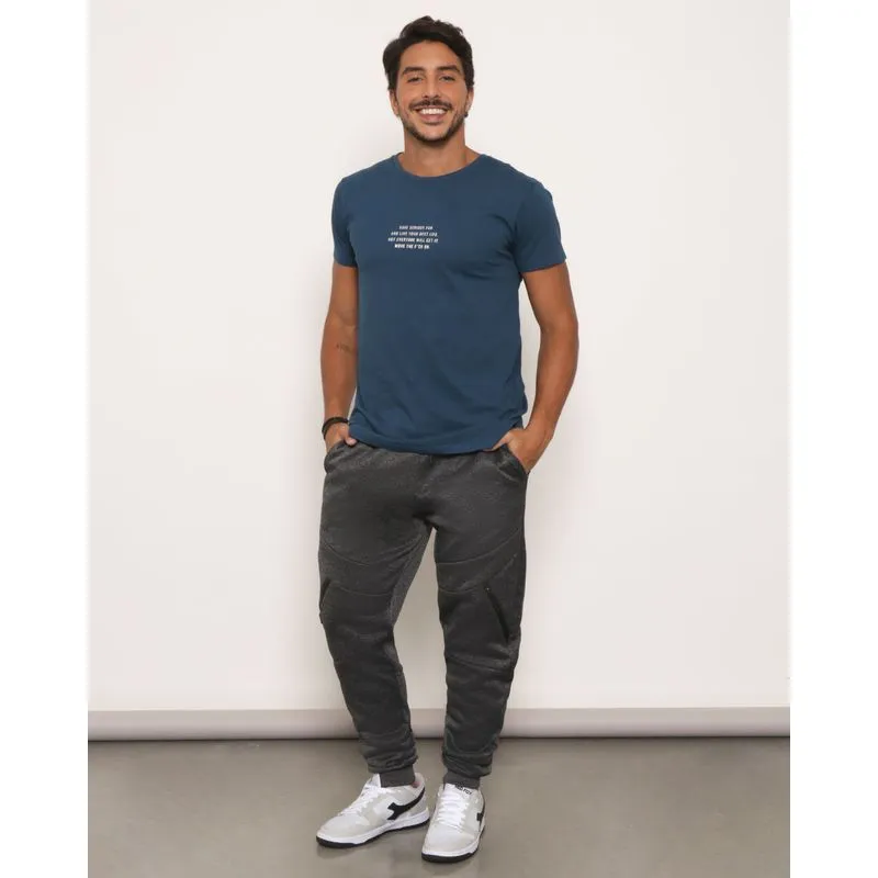 Calça Masculina Helanca Com Bolso Mesclada Cinza Escuro G