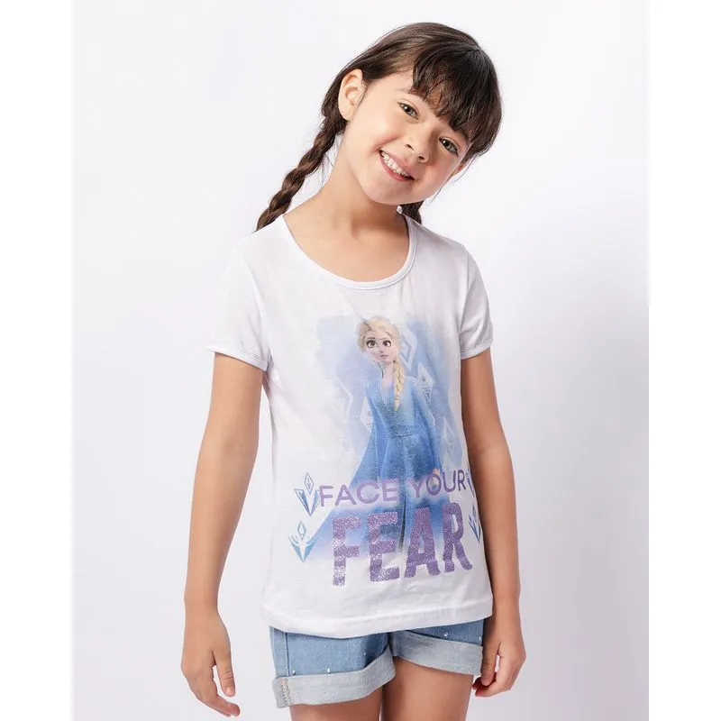 Blusa Infantil Algodão Manga Curta Disney Frozen Branca 4