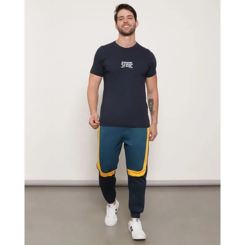 Calça Moletom Masculino Jogger com Recortes Led Azul GG