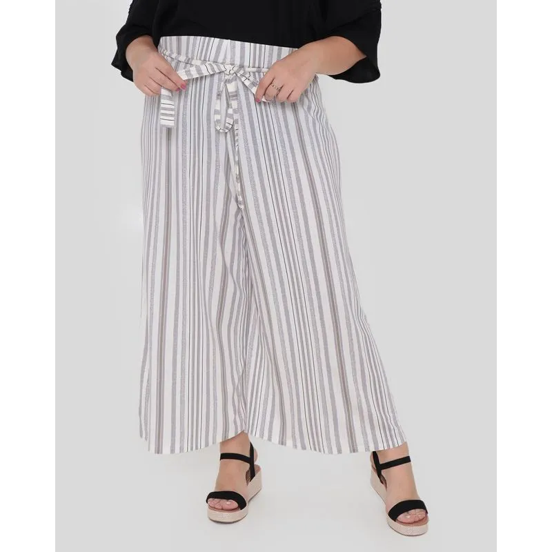Calça Plus Size Pantacourt Listrada Off White G3