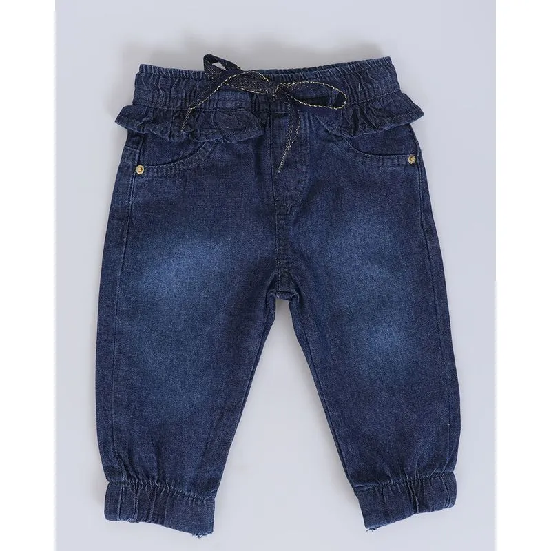 Calça Jeans Bebê Jogger Babado Azul Médio G