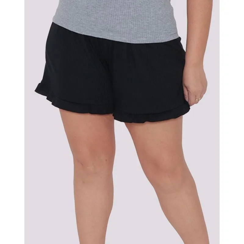 Short Plus Size canelado Babado Preto G2