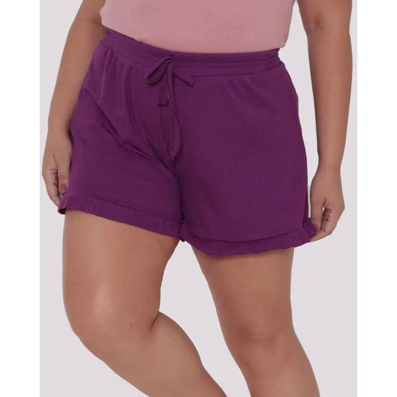 Short Plus Size canelado Babado Roxo G3
