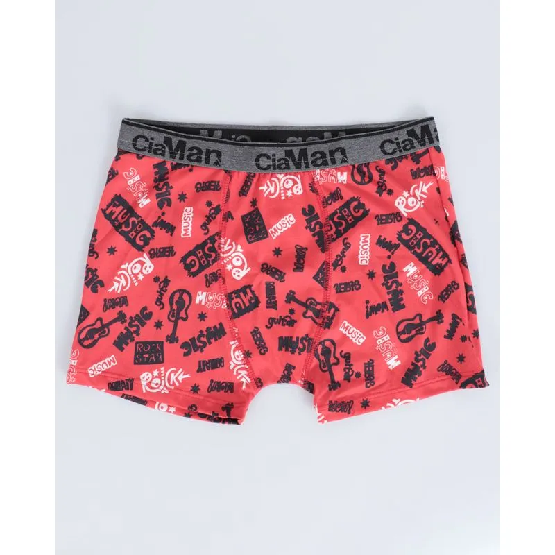 Cueca Boxer Juvenil Microfibra Estampada Vermelha 16