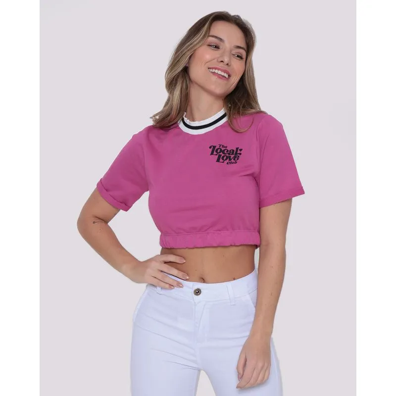 Blusa Cropped Feminina Moletinho Rosa GG