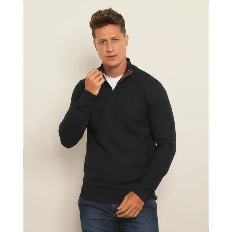 Suéter Masculino Tricô Com Gola Alta Azul G