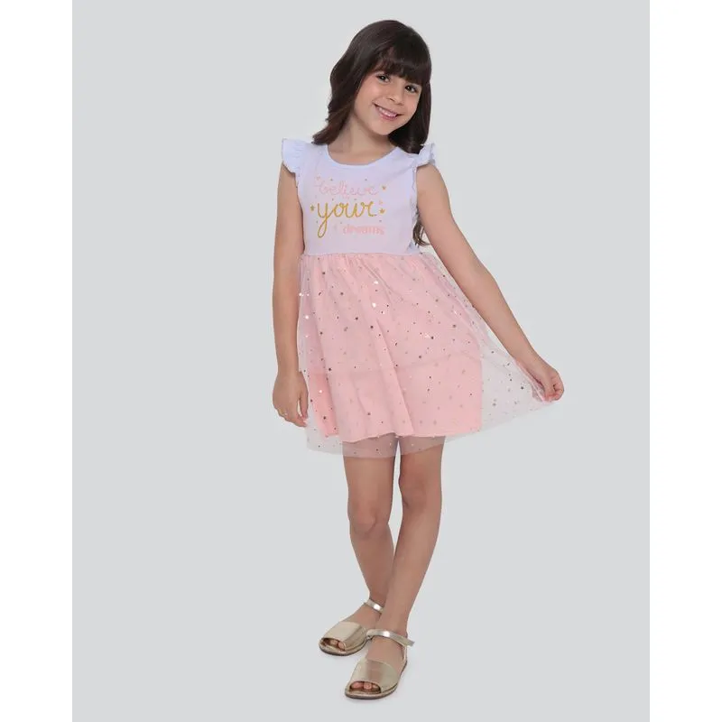 Vestido Infantil Tule Estampa Believe Glitter Branco 8