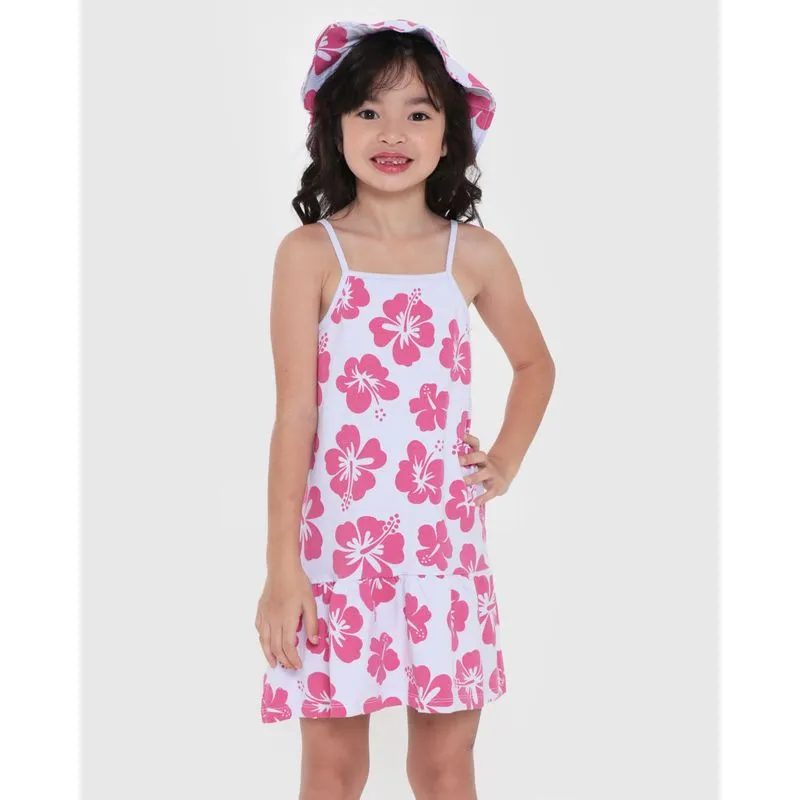 Vestido Infantil Alcinha Com Bucket Hat Floral Branco 10