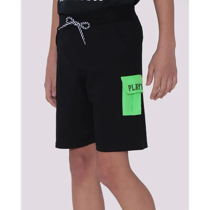 Bermuda Moletinho Juvenil Bolso Cargo Neon Preta 18