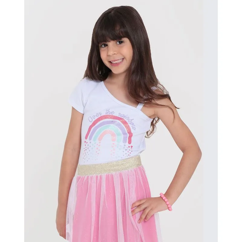 Body Infantil Arco-Íris Um Ombro Só Branco 6