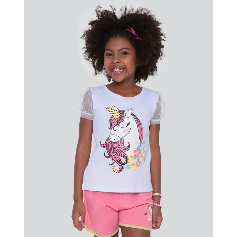 Blusa Infantil Estampa Unicórnio Glitter Branca 8