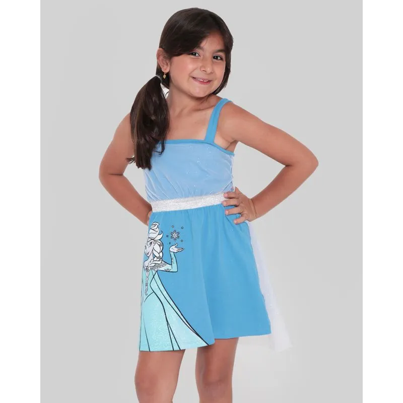 Vestido Infantil Capa Tule Disney Elza Azul 10