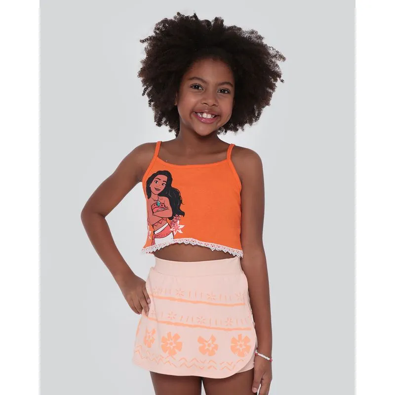 Conjunto Infantil Cropped Short Saia Moana Laranja 4