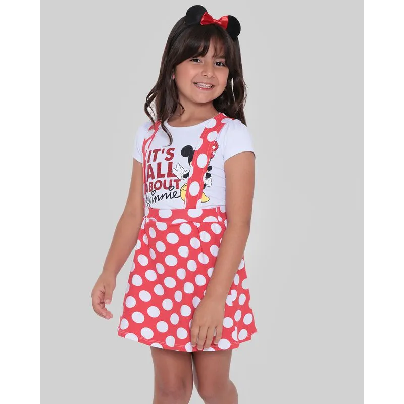 Conjunto Salopete Com Tiara Minnie Disney Vermelho 6