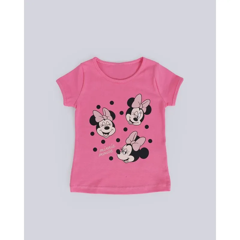 Blusa Bebê Manga Curta Estampa Minnie Disney Rosa 1