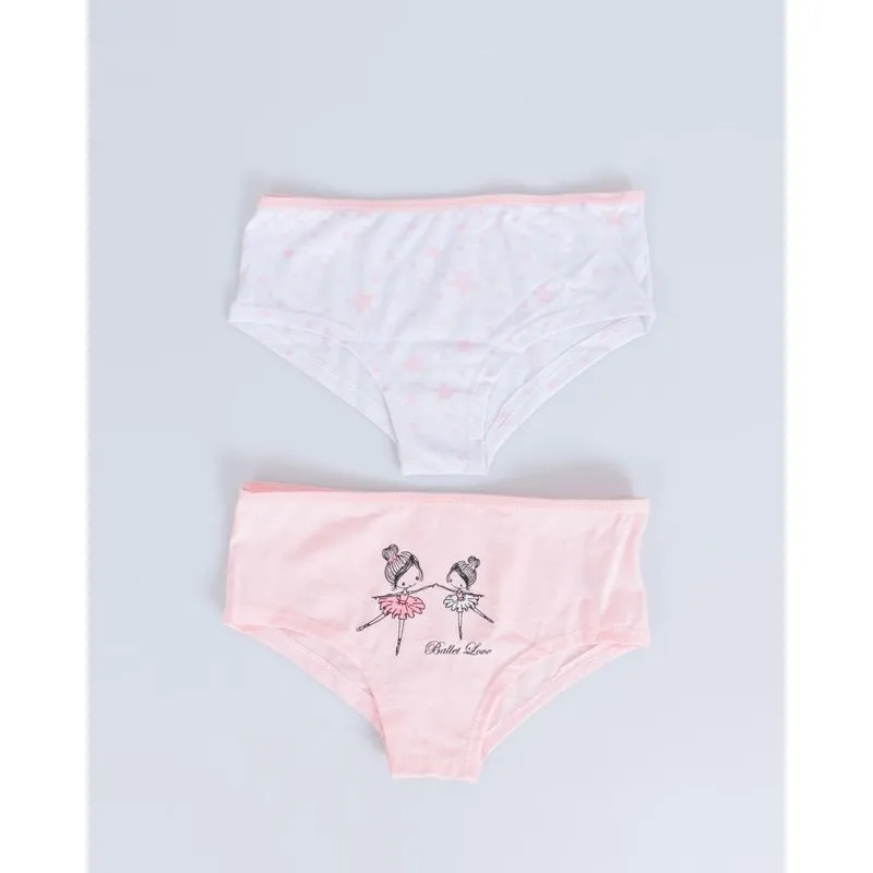 Kit 2 Calcinhas Infantil Ballet Branco Rosa 10
