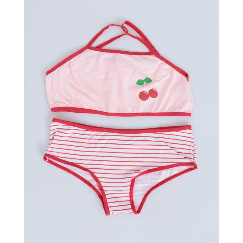 Conjunto Lingerie Juvenil Rosa Branco Listrado 16