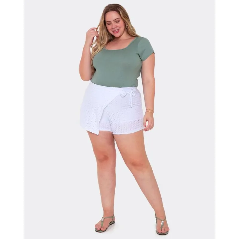 Short Saia Feminino Plus Size Laise Branca G2