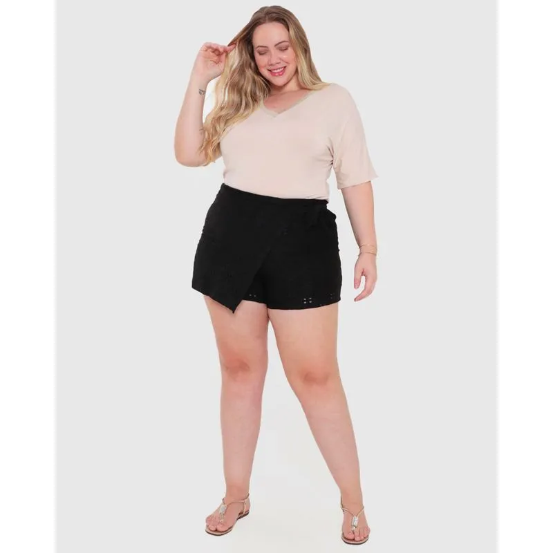 Short Saia Plus Size Feminino Laise Preta G3