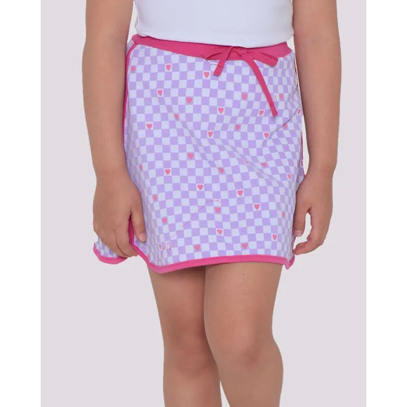 Saia Infantil Viés Xadrez Lilás e Branco 4