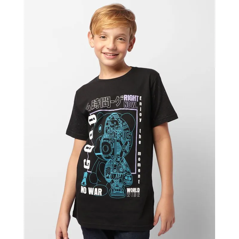 Camiseta Infantil Estampa Japonesa Manga Curta Preta 14