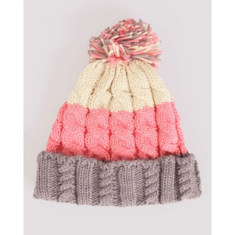 Gorro Feminino Tricô Trançado com Pompom Rosa UN