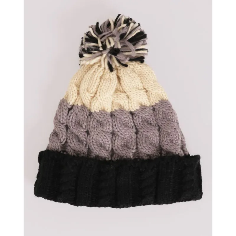 Gorro Feminino Tricô Trançado com Pompom Preto UN