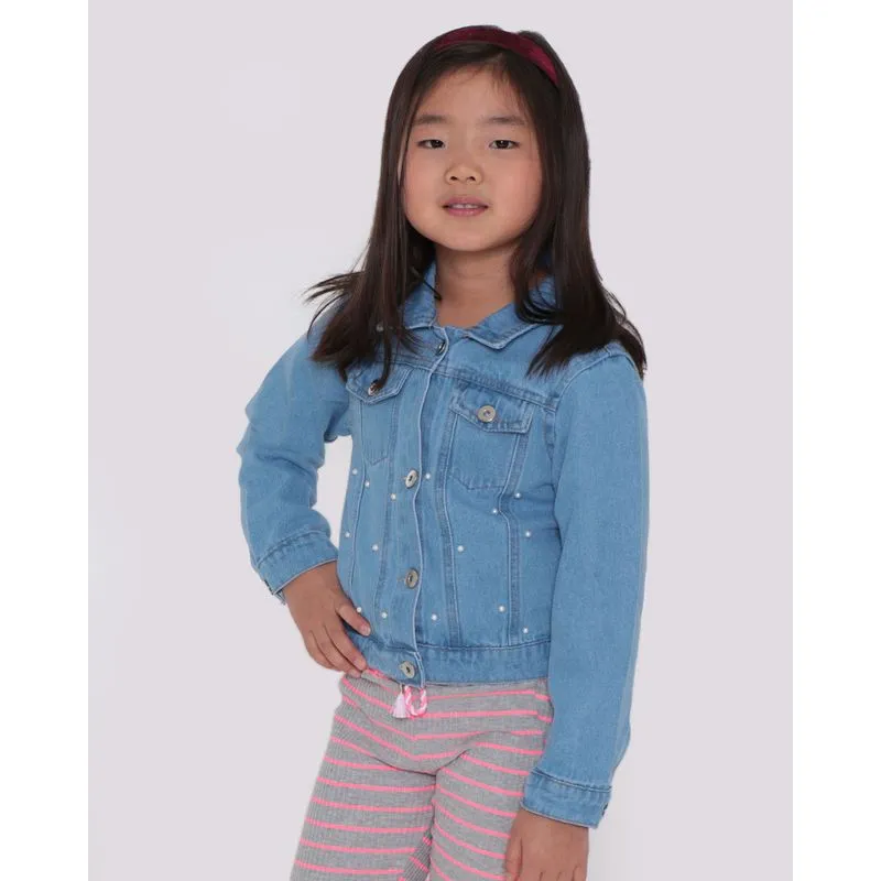 Jaqueta Jeans Infantil Pérolas Azul 6