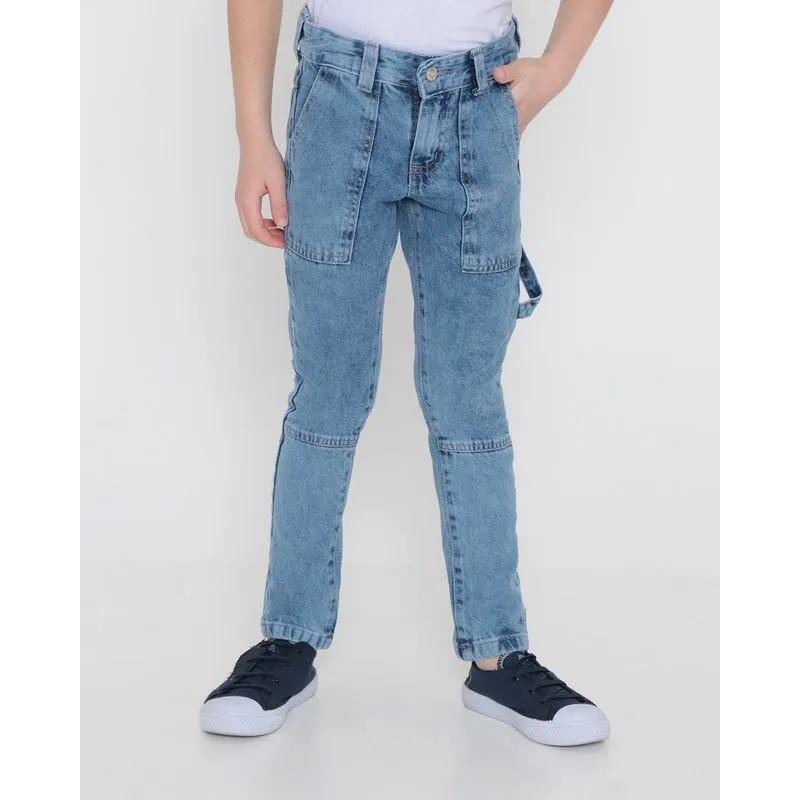 Calça Jeans Infantil Bolso Alça Azul Claro 6