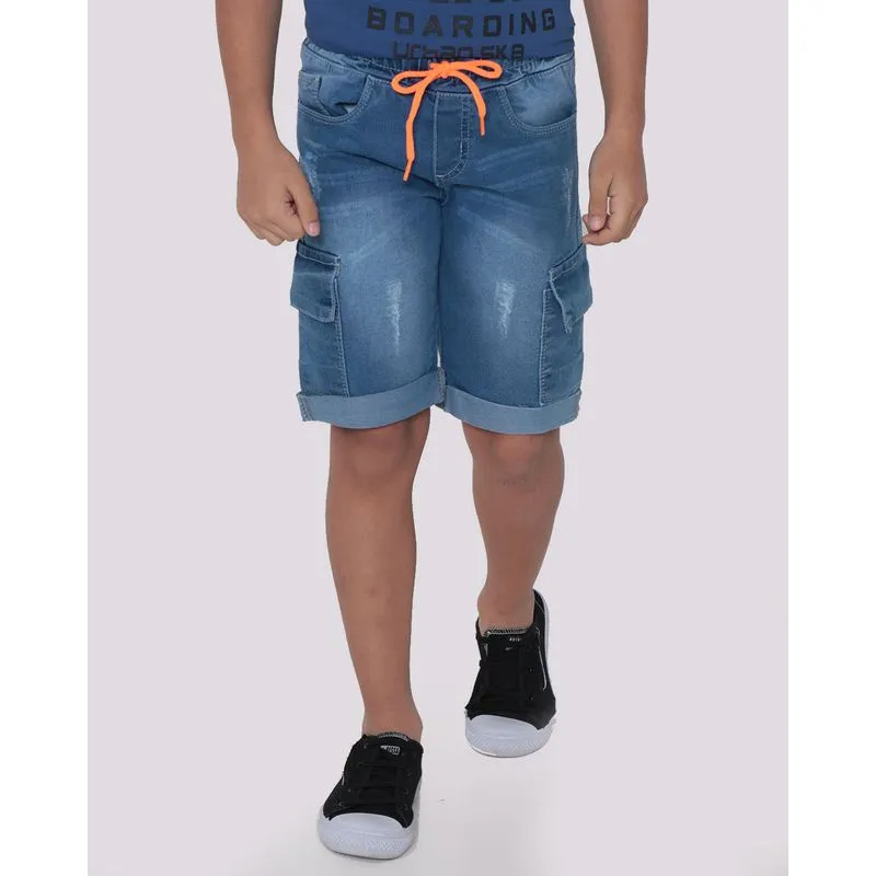 Bermuda Jeans Infantil Cordão Neon Azul Médio 8