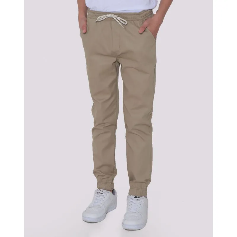 Calça Juvenil Sarja Com Cordão Jogger Bege 16