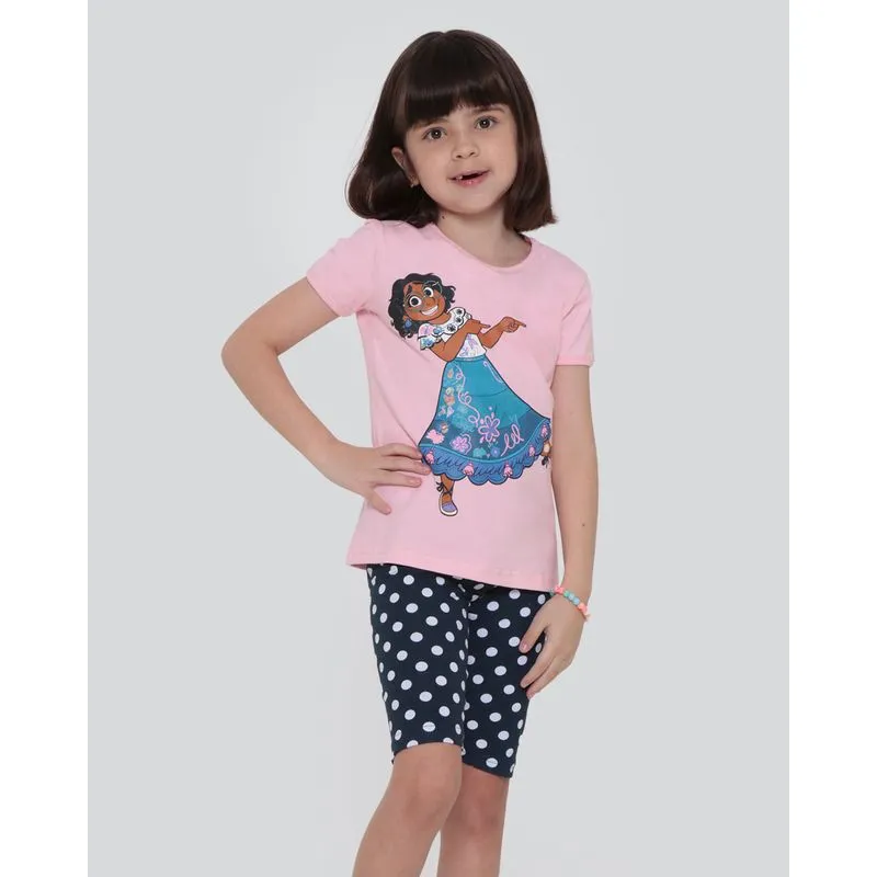 Conjunto Infantil Estampa Poá Encanto Disney Rosa Claro 6