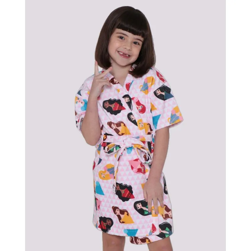 Roupão Infantil Veludo Princesas Disney Rosa G